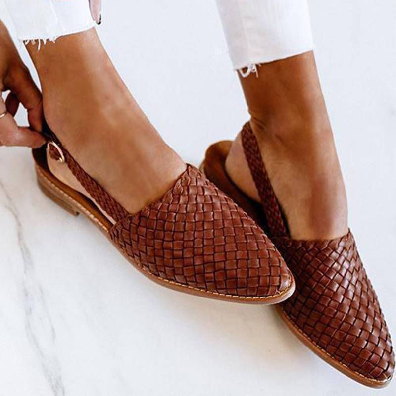 Women Chic Braided Upper Buckle Strap Flat Heel Sandles