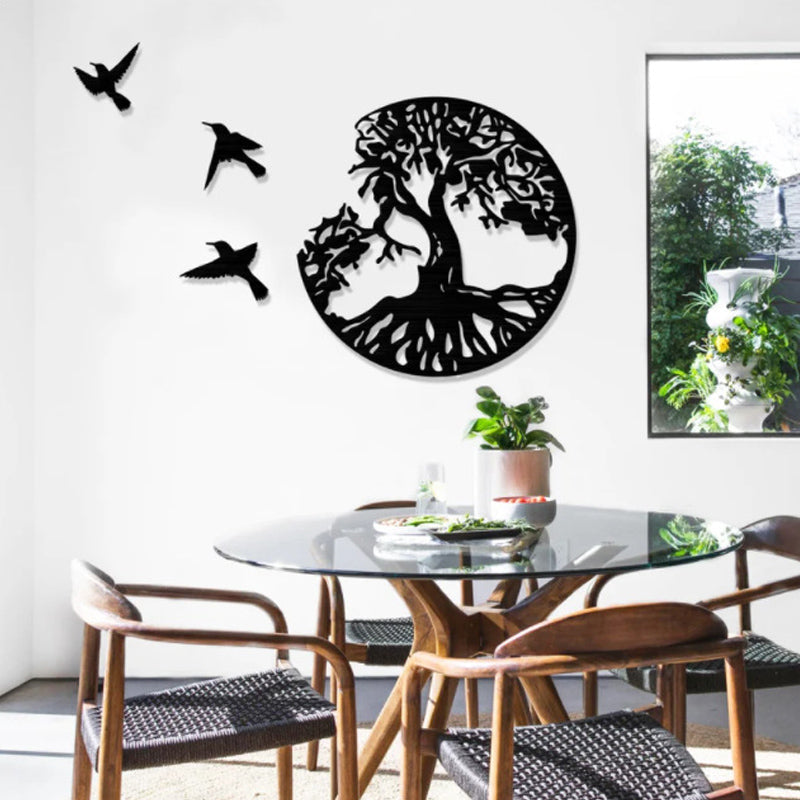 Tree of Life and 3 Birds Metal Wall Art
