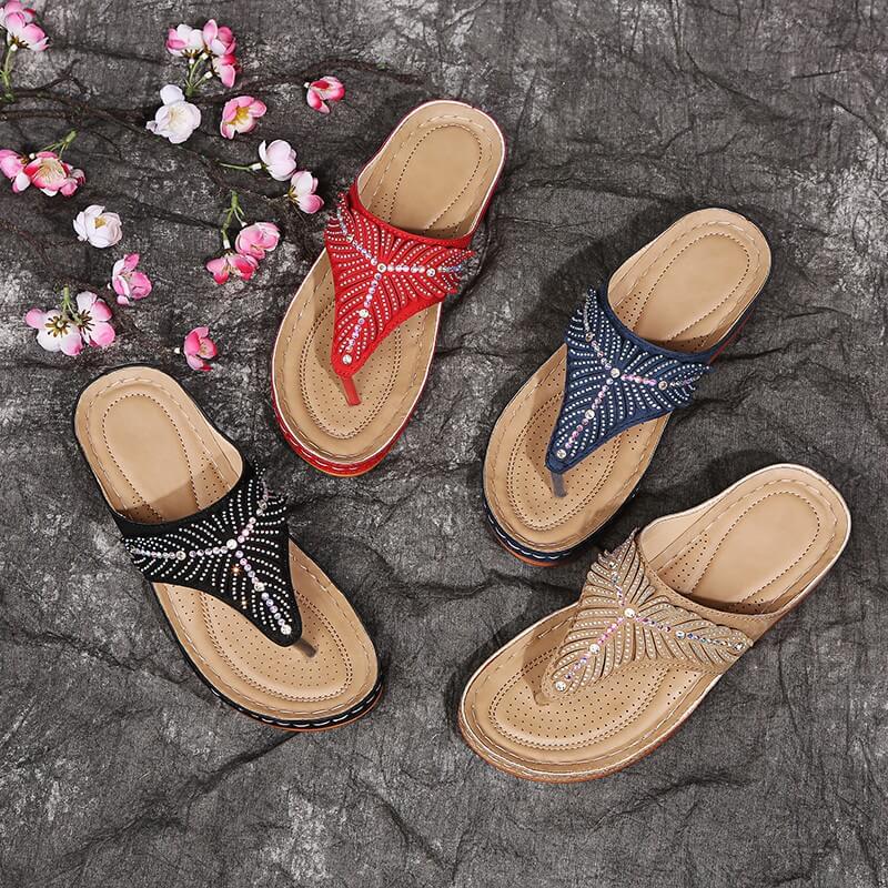 🔥2023 Women Casual  Sandals, Crystal Rome Fashion Clip Toe Slippers