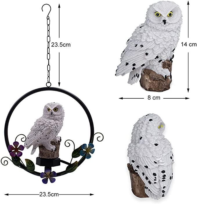 Solar Owl Garden Decorations LED Owl Hanging Ring Statue Retro Metal Waterproof for Outdoor