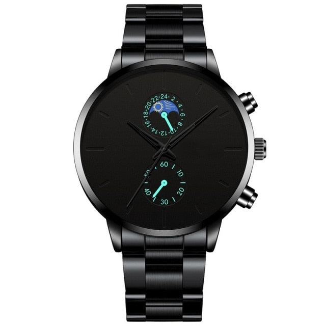 Luxury Classic Black Stainless Steel Analog Quartz Wrist Watch