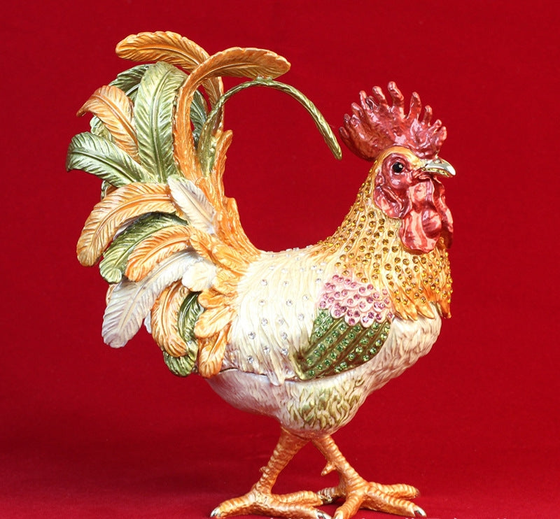 Pure Handmade Metal Enamel Color Craft Lucky Chicken Storage Box Jewelry Box