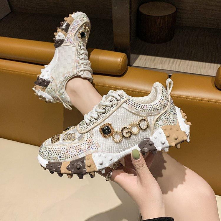 Flat mesh rhinestone sneakers