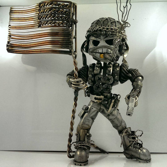 Metal Standing Warrior Sculpture 🤖 Handmade-Piston Man