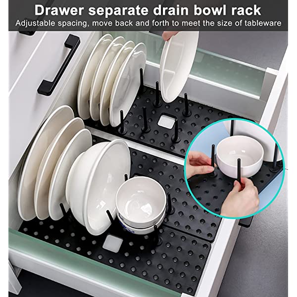 Kitchen Drawer Type Adjustabl Retractable Non-slip Drain Bowl Rack