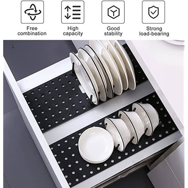 Kitchen Drawer Type Adjustabl Retractable Non-slip Drain Bowl Rack