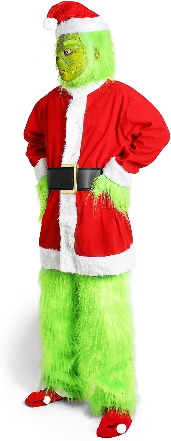 Adult Green Monster Costume 7PCS Christmas Costume Set(Including Mask)