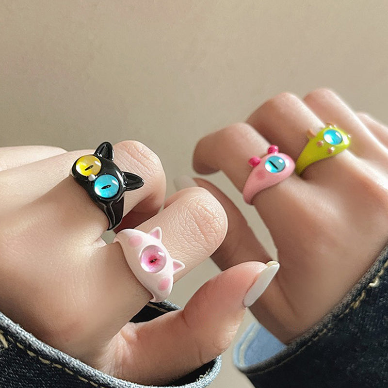 One-Eyed Little Monster Open Rings For Women Cute Cartoon Colorful Adjustable Ring Eveing Party Accessories