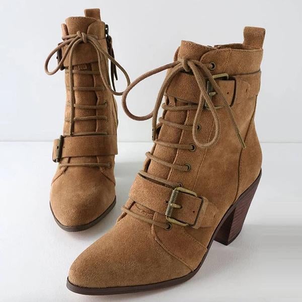 Comfortable Pointed Toe Lace-Up Boots