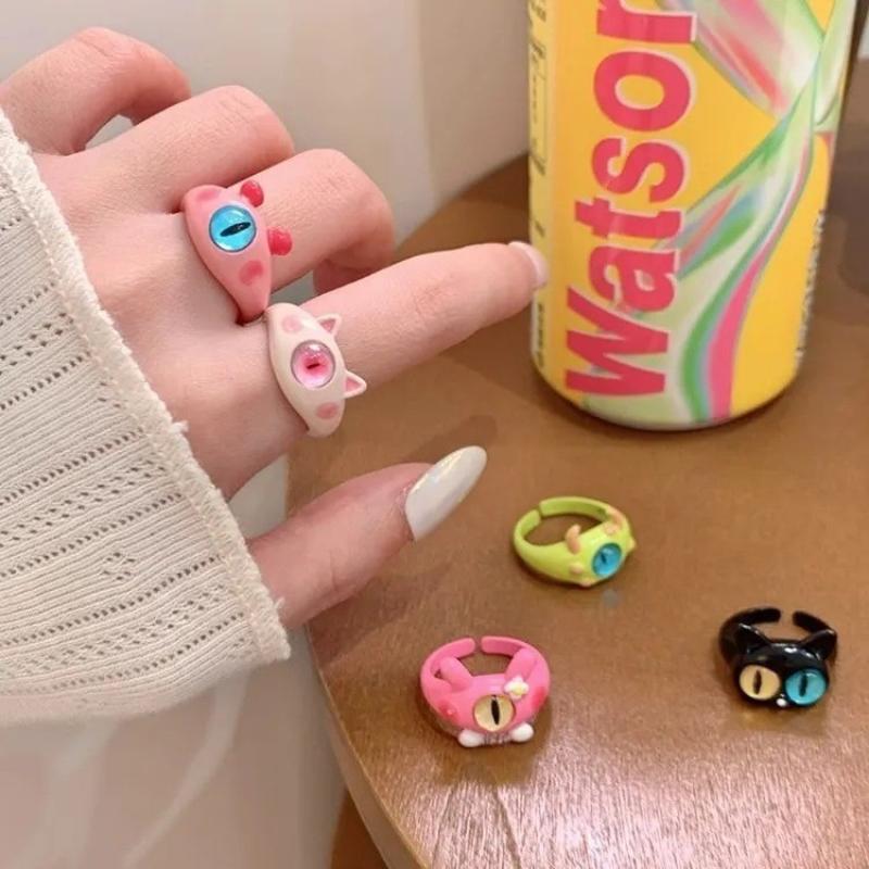 One-Eyed Little Monster Open Rings For Women Cute Cartoon Colorful Adjustable Ring Eveing Party Accessories