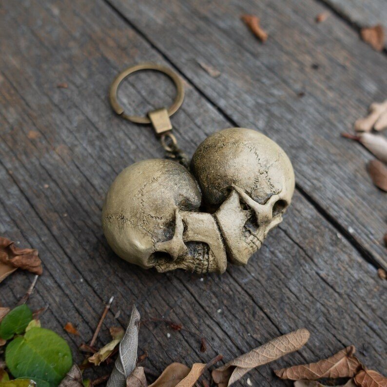 💕Unswerving till death-☠️Anatomical Skull Red Heart  Pendant Keychain☠️