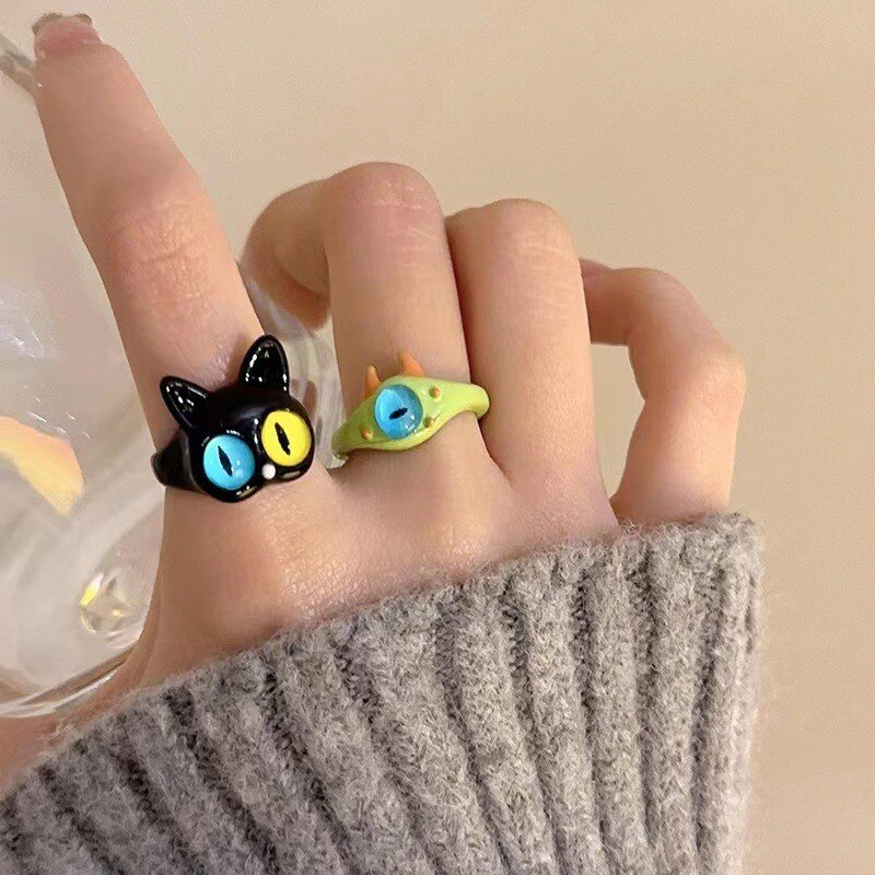 One-Eyed Little Monster Open Rings For Women Cute Cartoon Colorful Adjustable Ring Eveing Party Accessories