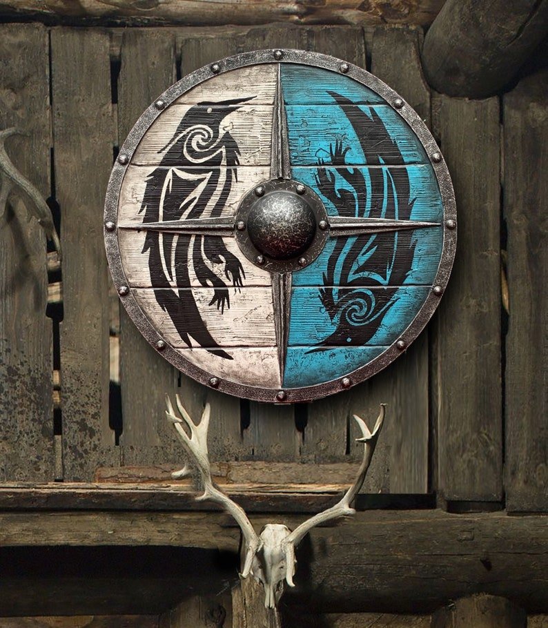 Double Ravens Personalized Battleworn Viking Shield