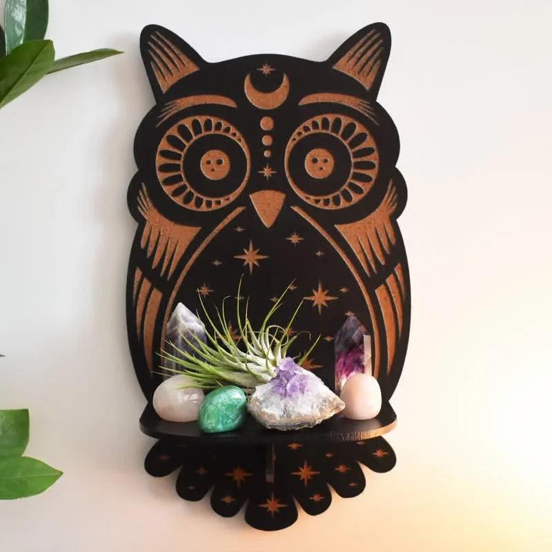 Celestial Owl Altar Crystal Shelf