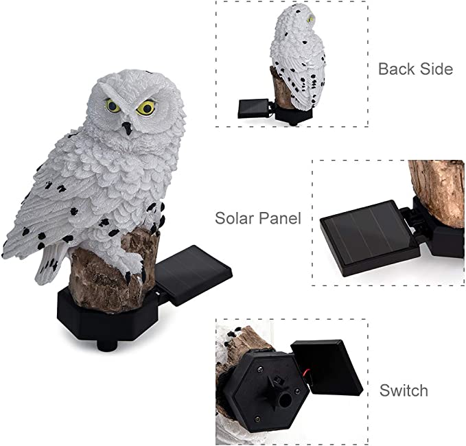 Solar Owl Garden Decorations LED Owl Hanging Ring Statue Retro Metal Waterproof for Outdoor