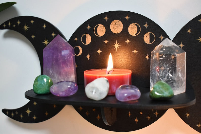 Triple Moon Phase Crystal Display Altar Shelf